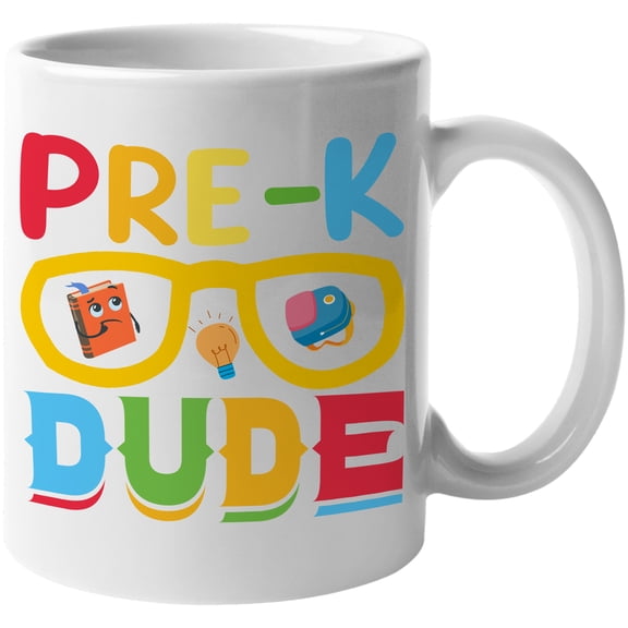 Pre-K Dude, School Themed, Groovy Retro Wavy Text Merch Gift, White 11oz Ceramic Mug
