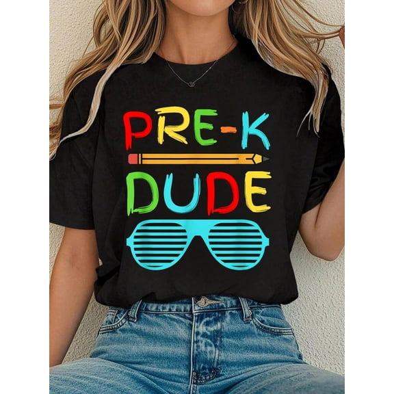 Pre-K Dude Shirt Funny Pencil Sunglasses First Day Of School T-Shirt Tee Shirts Women