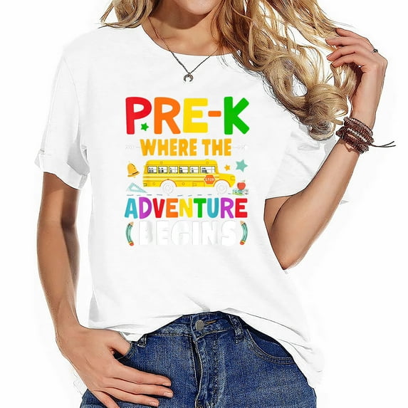 Pre-K First Day Of School Pre K Teacher Student Cute Women's Graphic Tee: Short Sleeved Top with Fashionable Design