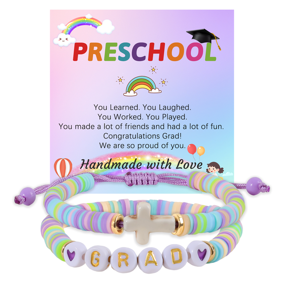 Pre-K Graduation Gift for Girls - GRAD Bracelet Set, Adjustable Preschool Keepsake with Card