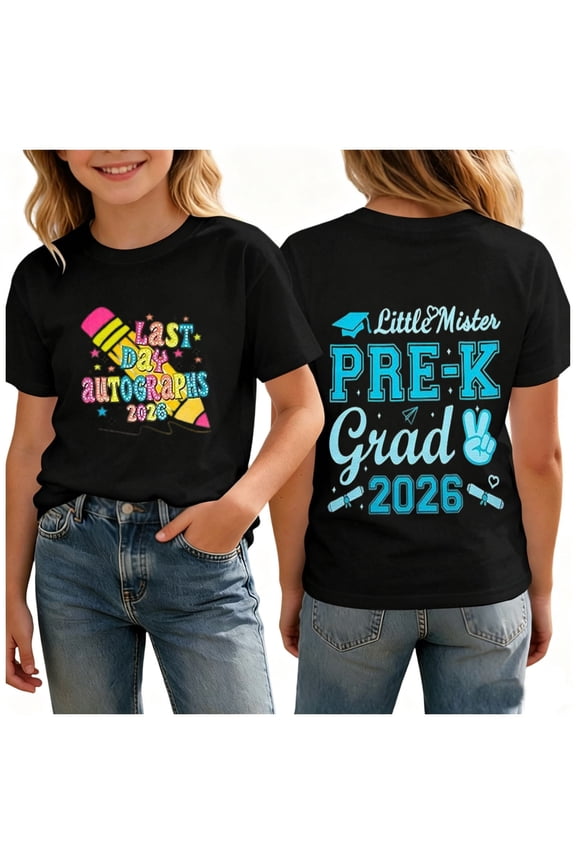 Pre-K Graduation Shirt: Girls Boys Last Day of School Short Sleeve T-Shirt Kids 2026 Preschool Graduation Gift Tops(Black,2-3 Years)