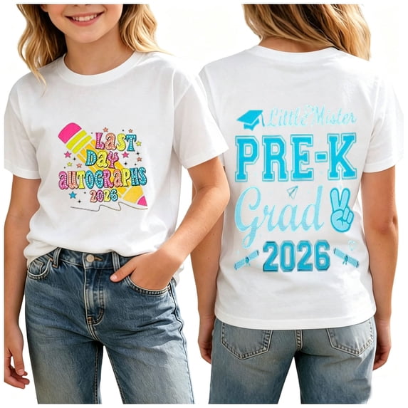 Pre-K Graduation Shirt: Girls Boys Last Day of School Short Sleeve T-Shirt Kids 2026 Preschool Graduation Gift Tops(White,8-9 Years)
