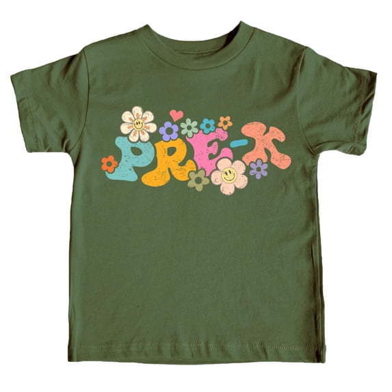 Pre-K Groovy Daisy First Day of School T-Shirt Back to School 1st Day of School Outfit Military Green Shirt Youth Small