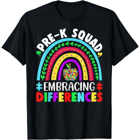 Pre K Squad Embracing Differences Autism SPED Teacher T-Shirt