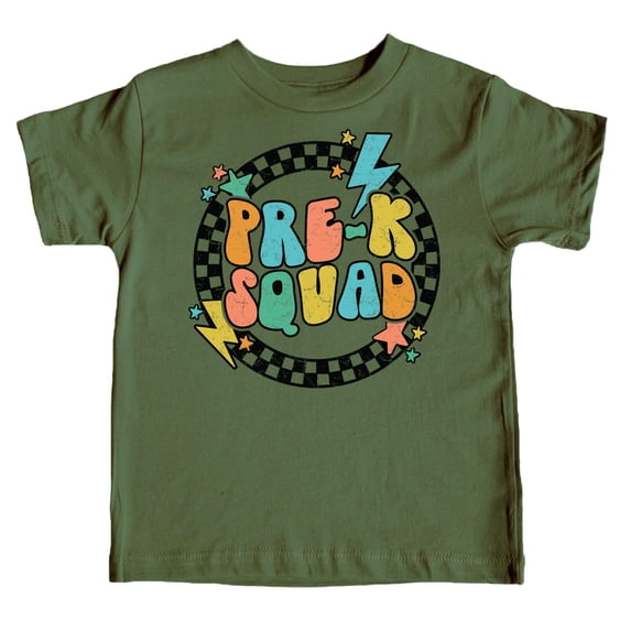 Pre-K Squad Lightning First Day of School T-Shirt Back to School 1st Day of School Outfit Military Green Shirt 5-6