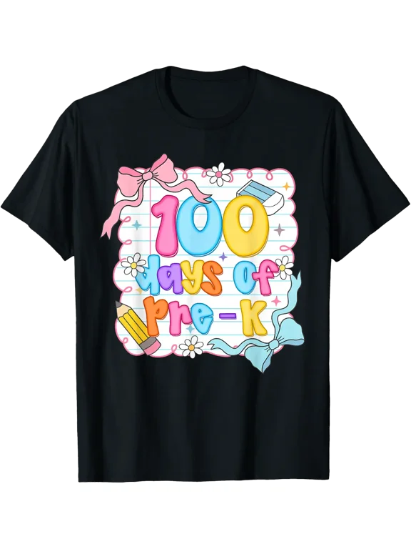 Pre-K Teacher 100 Days Coquette Bow T Shirt Size S-5XL