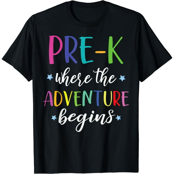 Pre-K Teacher Adventure Begins First Day Preschool Teachers T-Shirt Black Large