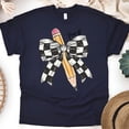 thumbnail image 1 of Pre-K Teacher Shirt with Pencil and Checkered Bow – Back to School Tee, Navy, Size M, 1 of 6