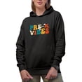 thumbnail image 1 of Pre-K Vibes, Prekindergarten School Teacher Themed, Groovy Retro Wavy Text Merch Gift, Black Hooded Sweatshirt or Hoodie, Small, 1 of 5