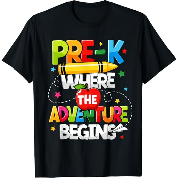 Pre-K Where The Adventure Begins Back To School Teacher T-Shirt Tops Tee