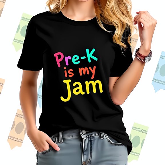 Pre-K is my Jam Cotton Short Sleeve T-Shirt - Vibrant Rainbow Text Design for Teachers & Preschool Lovers