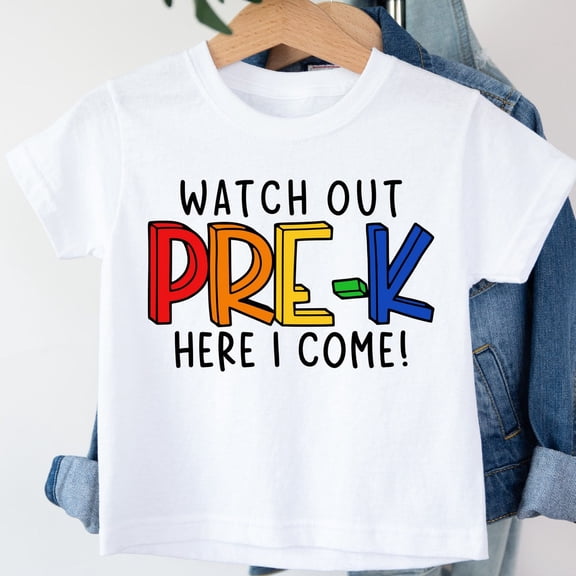 Pre Kindergarten Shirt, Watch Out Pre K Here I Come Shirt, Back To School Shirts Unisex Kids Pre K Shirt First Day Of Pre Kindergarten Tee TODDLER SHORT SLEEVE TEE BELLA CANVAS 3001T