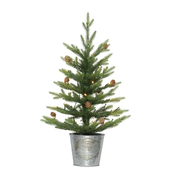 Pre-Lit 2' Table Top Artificial Christmas Tree with 35 Lights in Metal Pot, Green