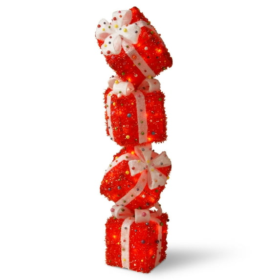 Pre-Lit 34in. Red Gift Box Tower