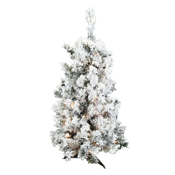 Pre-Lit 36" x 24" Alaskan Dura-Lit Artificial Christmas Tree, Flocked White on Green, Clear Lights