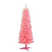 CC Christmas Decor Pre-lit Flocked Pink Pencil Artificial Christmas Tree - 4.5  - Clear Lights