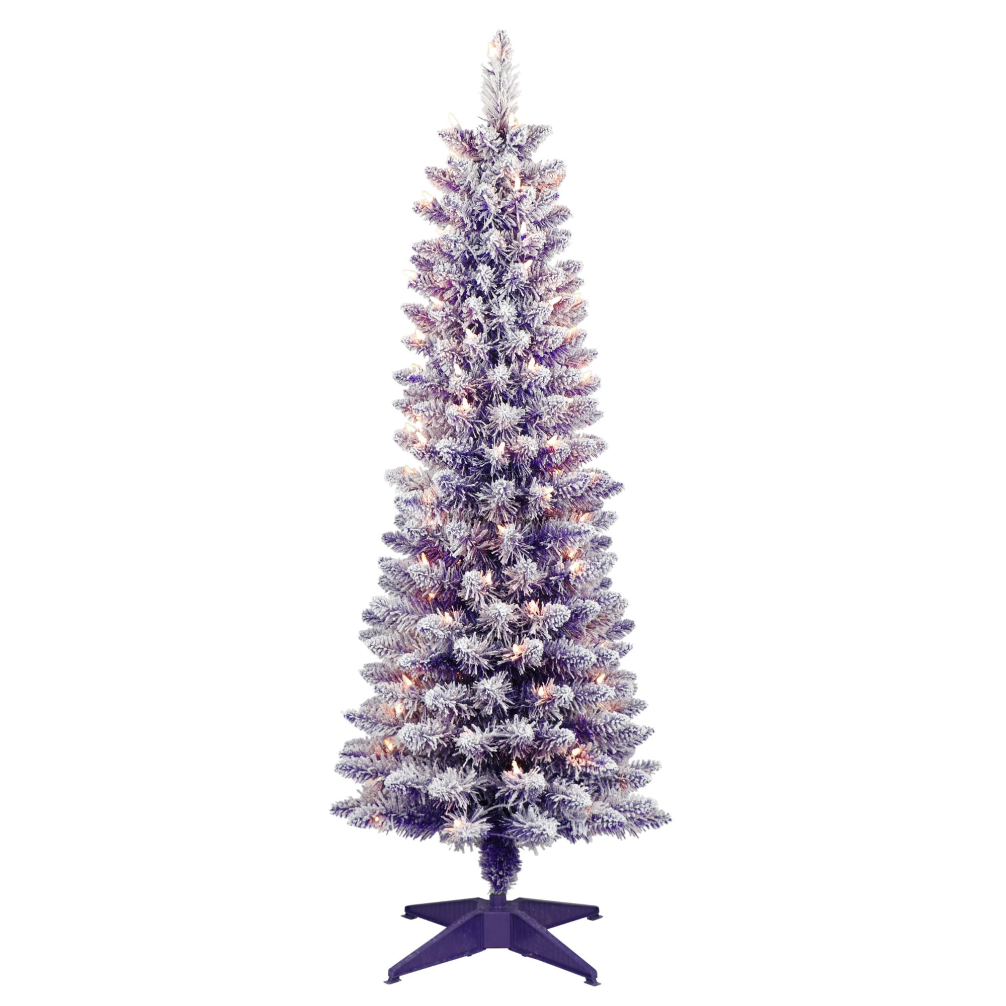 CC Christmas Decor Pre-lit Pencil Artificial Flocked Purple Christmas Tree - 4.5 - Clear Lights