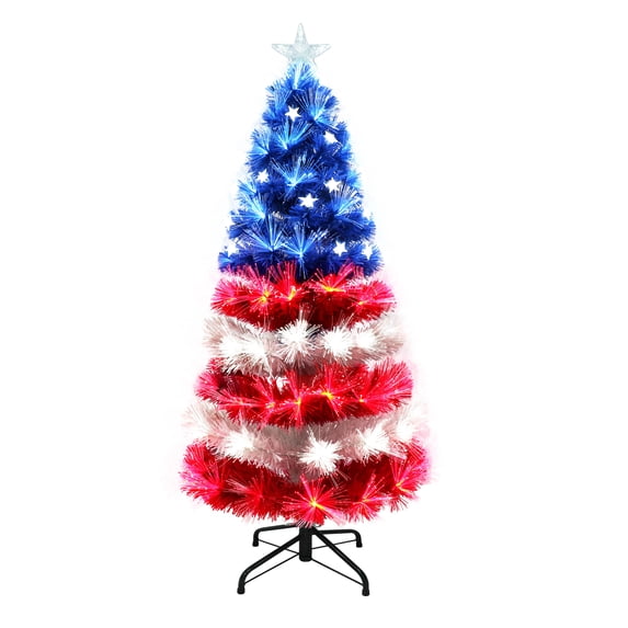 CC Christmas Decor Pre-lit Slim Artificial Patriotic Christmas Tree - 4’ - Fiber Optic Light