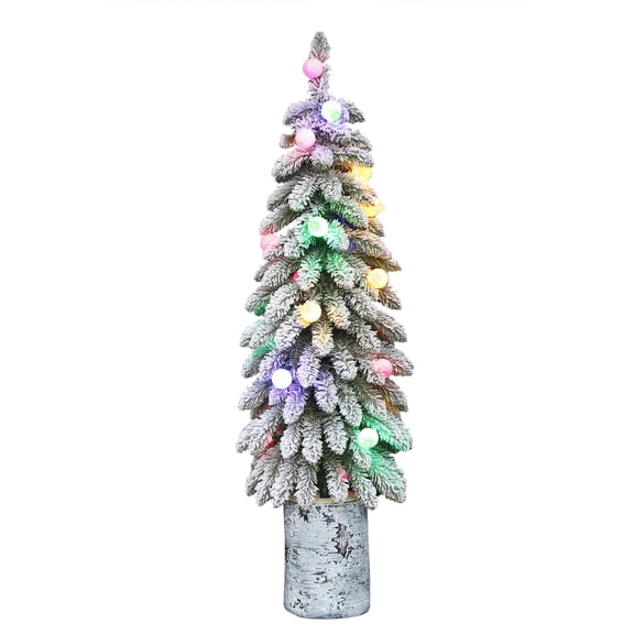 CC Christmas Decor Pre-lit Potted Flocked Alpine Artificial Christmas Tree - 4 - Multicolor Lights