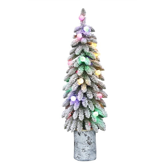 CC Christmas Decor Pre-lit Potted Flocked Alpine Artificial Christmas Tree - 4’ - Multicolor Lights
