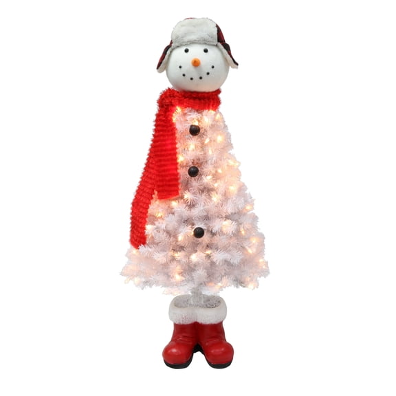4 ft Pre-Lit Snowman Artificial Christmas Tree with 100 UL Clear Lights Stand Included White