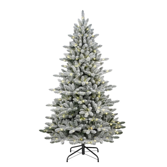 Pre-Lit 7.5' Flocked Bennington Fir Artificial Christmas Tree with 400 Multi-Finction RGB LED Lights with remote, Green