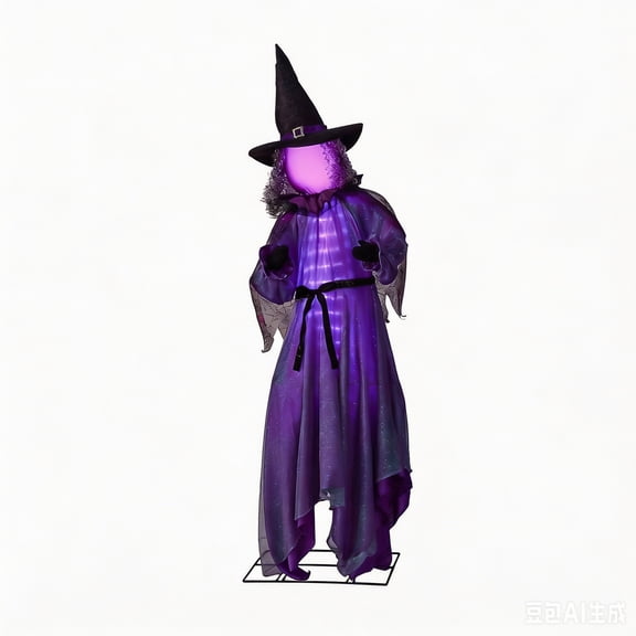 Pre-Lit Animated Witches, 24" Animated Halloween Witch Decoration, Outdoor LED Animated Witch with 7 Color Changing Lights & Sound Activation, Scary Yard Decoration(1Pcs)