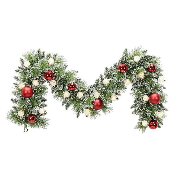 Pre-Lit Artificial Christmas Garland - 6 Foot Battery Operated Garland with White LED Lights, Indoor & Outdoor Mixed Needle Greenery, Xmas Decoration for Mantel & Stairs