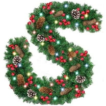 HioHa Christmas Garland 9ft Artificial Pine Garland with Pine Cones Berries for Holiday Outdoor Indoor Decor