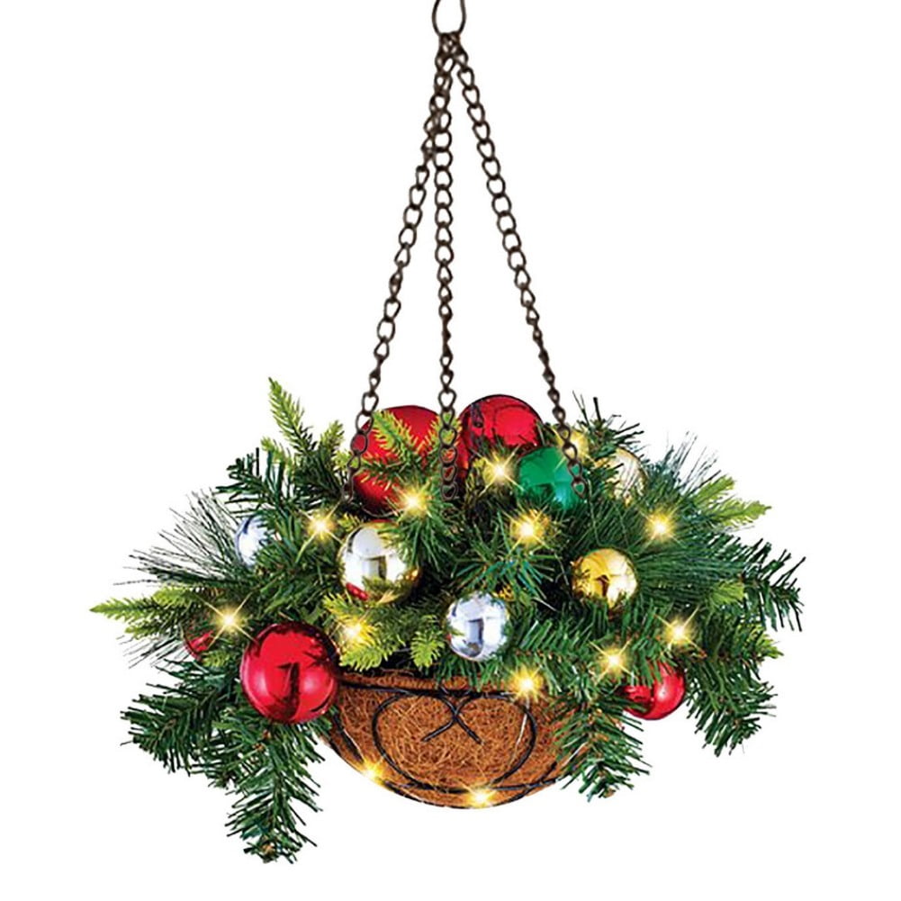 PreLit Artificial Christmas Hanging Basket,Outdoor Holiday Decoration