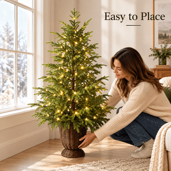 Pre Lit Artificial Christmas Tree, Dense Lifelike Branches Mini Holiday Tree, Tabletop Christmas Tree with Lights, Small Tabletop Tree for Mantels Entryways Dining, Green, 23.62 in, 1pc, Style A