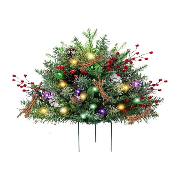 Pre-Lit Artificial Christmas Tree Urn Filler, Ongmies Pre-Lit Artificial Christmas Tree Filler – Lighted Holiday Planter Filler with 60 Led Lights for Porch & Yard Decor, Outdoor Christmas Tree