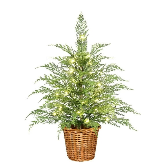 Pre-Lit Artificial Christmas Tree with Warm White LED Lights, Green Cypress Tabletop Christmas Tree for Home Office Apartment Entryway Indoor Decor Holiday Celebration