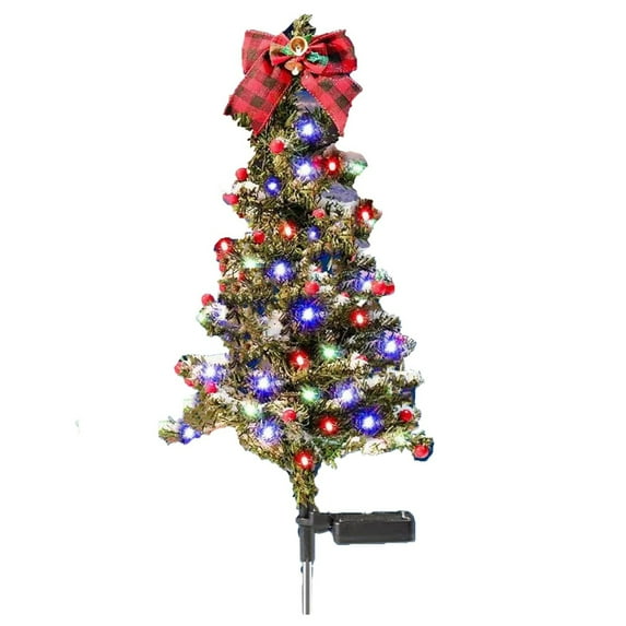 Pre-Lit Artificial Christmas Tree with Multicolor LED Lights and Red Bow Topper, 3 Feet Tall, Indoor/Outdoor Use