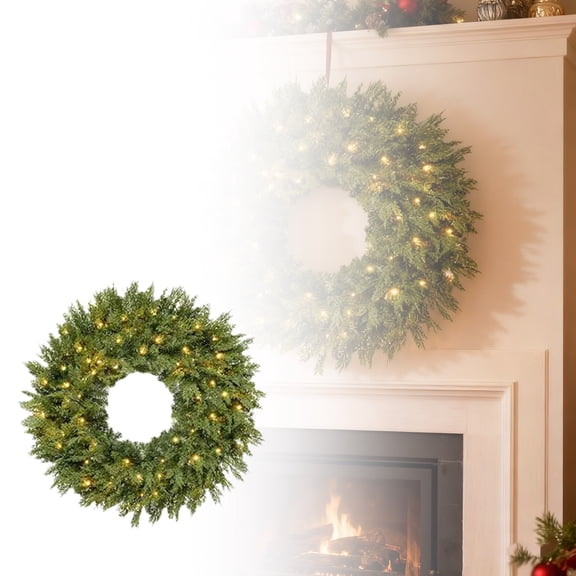Pre-Lit Artificial Christmas Wreath for Front Door 16.54 Inch Green Fir with LED Lights, Elegant Festive Holiday Decor for Windows, Mantel, Porch Entryway Creating Welcoming Atmosphere