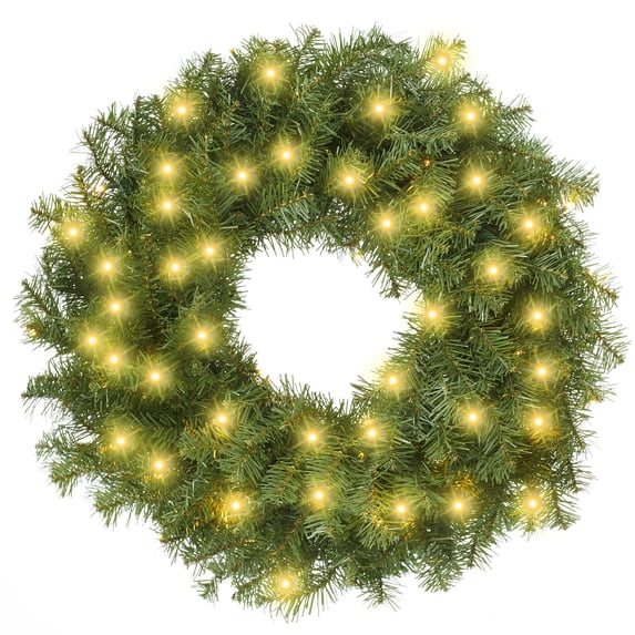 Casafield 24 Inch Pre-Lit Artificial Christmas Wreath with LED Lights Indoor/Outdoor Holiday Décor