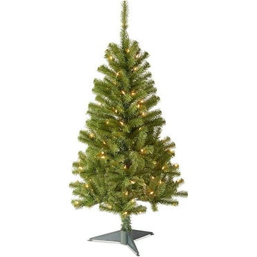 Pre-Lit Artificial Full Christmas Tree, Green, Canadian Fir Grande, White Lights, Includes Stand, 4 Feet