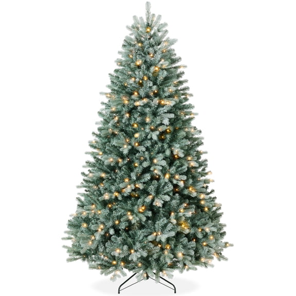 Pre-Lit Blue Spruce Christmas Tree, 9Ft Realistic Artificial Lighted Holiday Decor, w/1200 Twinkling White & Multi LEDs