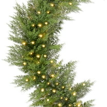 Pre-Lit Cedar Cypress Christmas Garland w/ Twinkling LEDs, 6Ft Realistic Indoor Holiday Decor for Door, Mantle, Battery