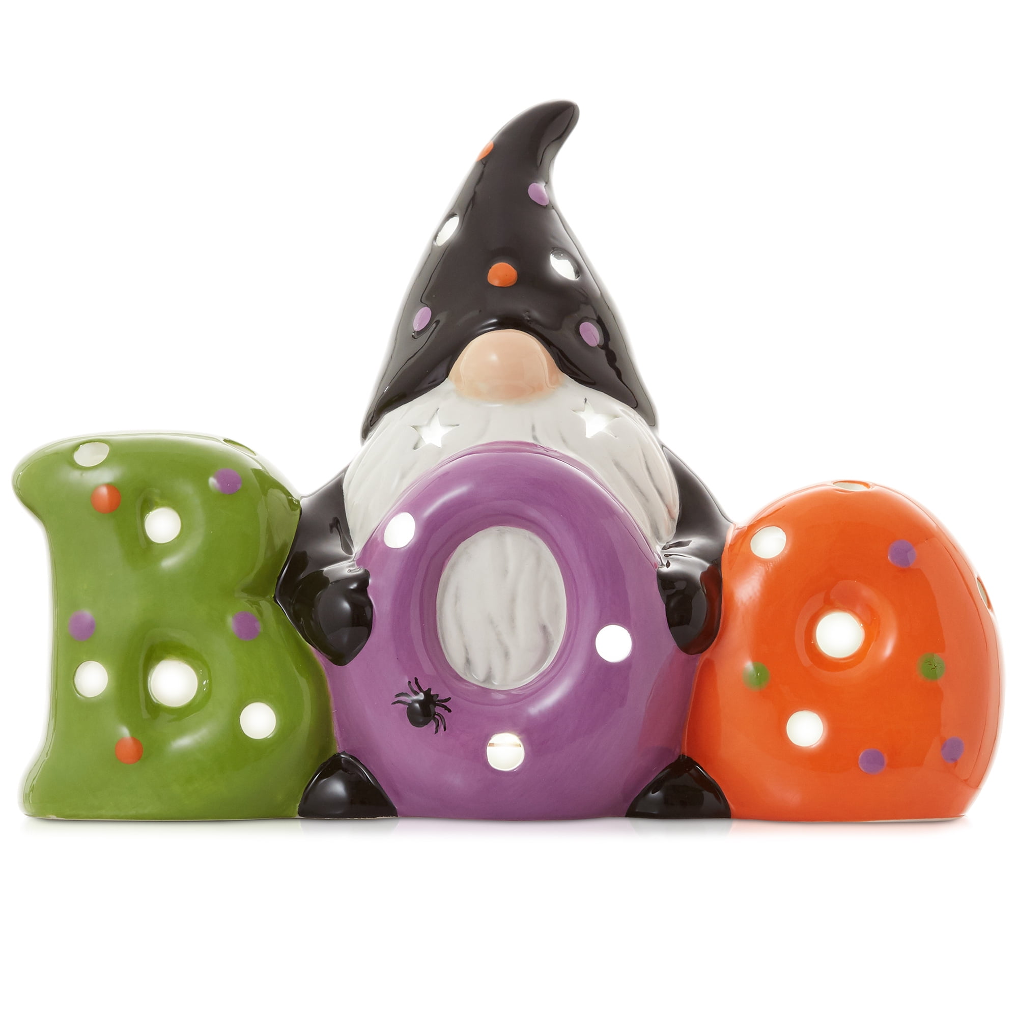 Multicolor Ceramic Halloween BOO Gnome with LED Lights