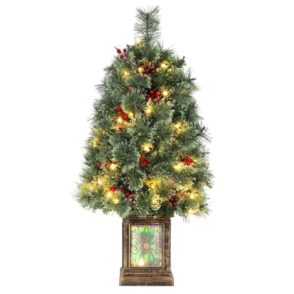 Pre-Lit Christmas Tree,3 Ft   Holiday Potted Christmas Tree with 70 LED Lights, Christmas Entrance Trees In Pot For Home Office Party Holiday Decoration