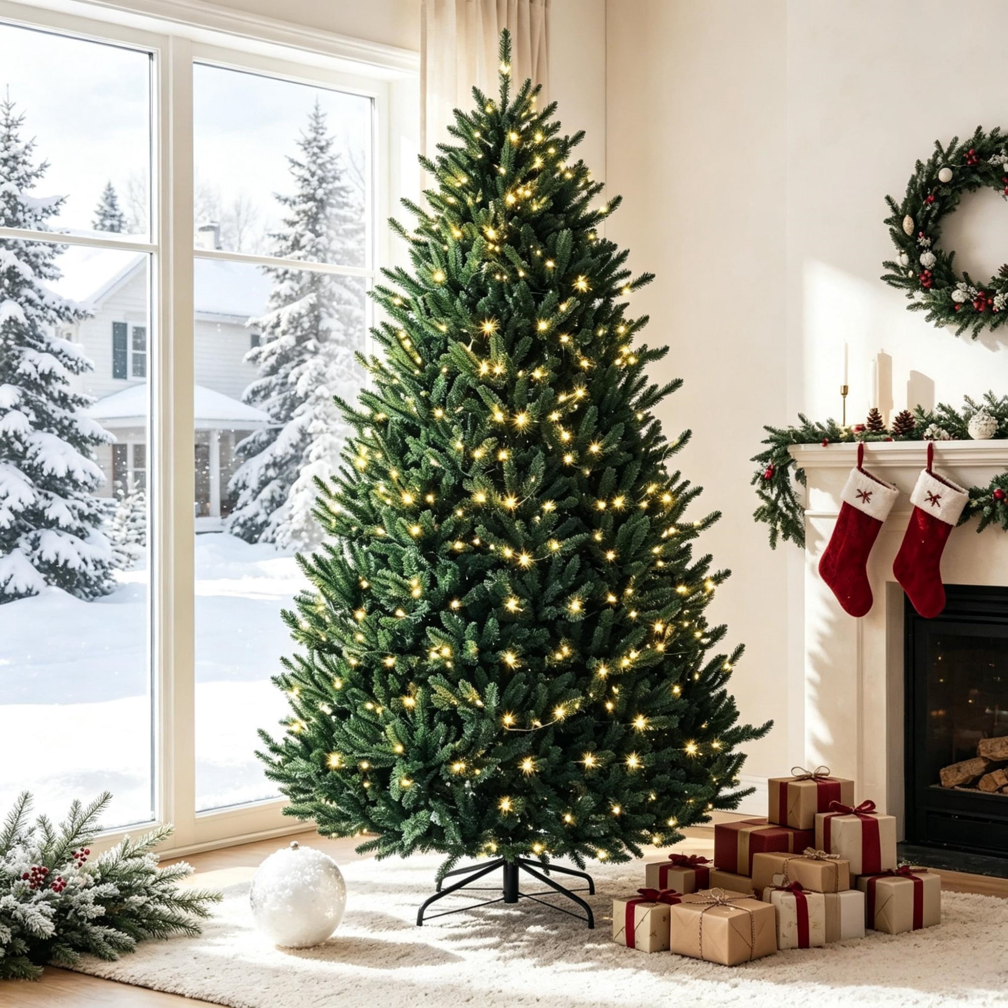 Pre-Lit Christmas Tree with Dual-Color LED Lights, 11 Lighting Functions, 480 Lights, 1492 Tips, Flame-Retardant PVC, Hinged Assembly
