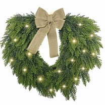 Pre-Lit Christmas Wreath -20 Inch Real Touch Norfolk Pine Wreath for Front Door, Lighted Christmas Wreath with Lights, Xmas Wreath for Home Table Wall Window Indoor Outdoor Christmas Decoration