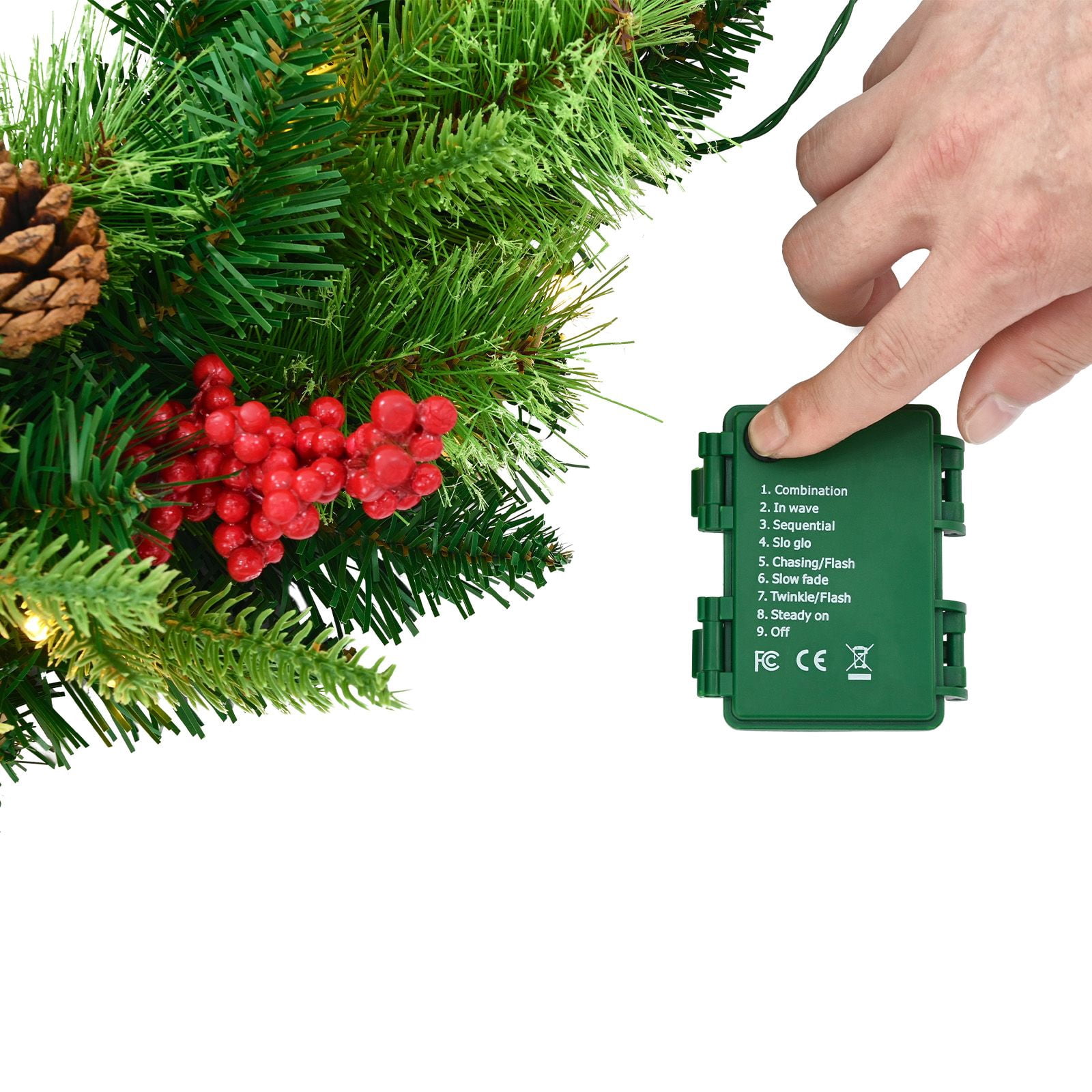 Pre-Lit Christmas Wreath 24 Inch 50 LED Lights 8 Modes Timer IPX4 Waterproof for Front Door Fireplace Window