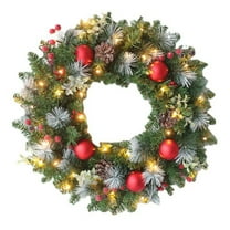Pre-Lit Christmas Wreath with Lights Artificial Christmas Wreath Decorated with Pine Cones Berry Clusters Frosted Branches Ball Ornaments Christmas Decorations for Window Indoor & Outdoor 20CM 10LED