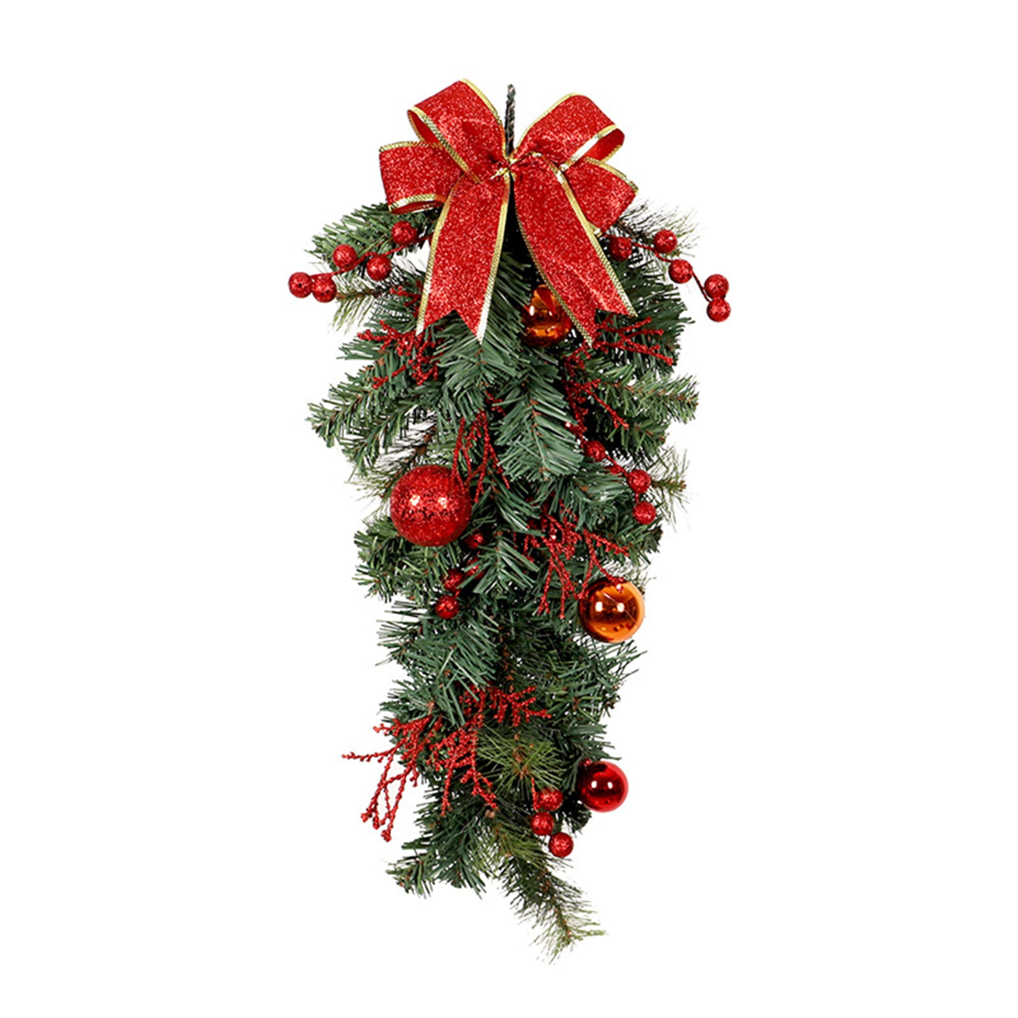 PreLit Christmas Wreath for Front Door, 25.6Inch Christmas Swag Wreath