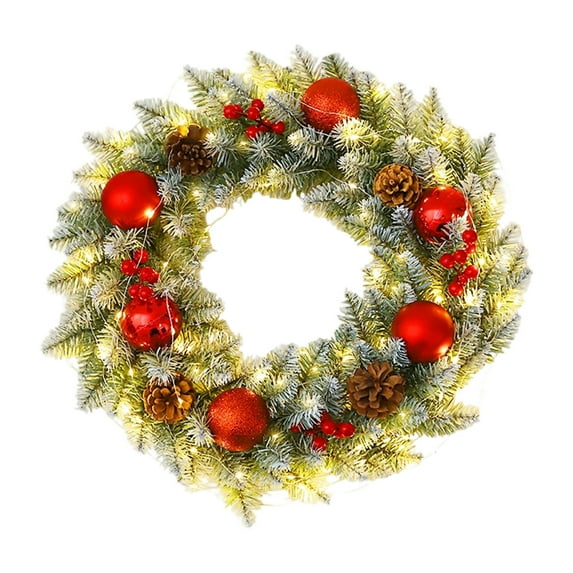 Pre-Lit Christmas Wreath with Pinecones & Berries – Artificial Norfolk Pine Garland with Warm Lights for Front Door, Wall & Holiday Decor
