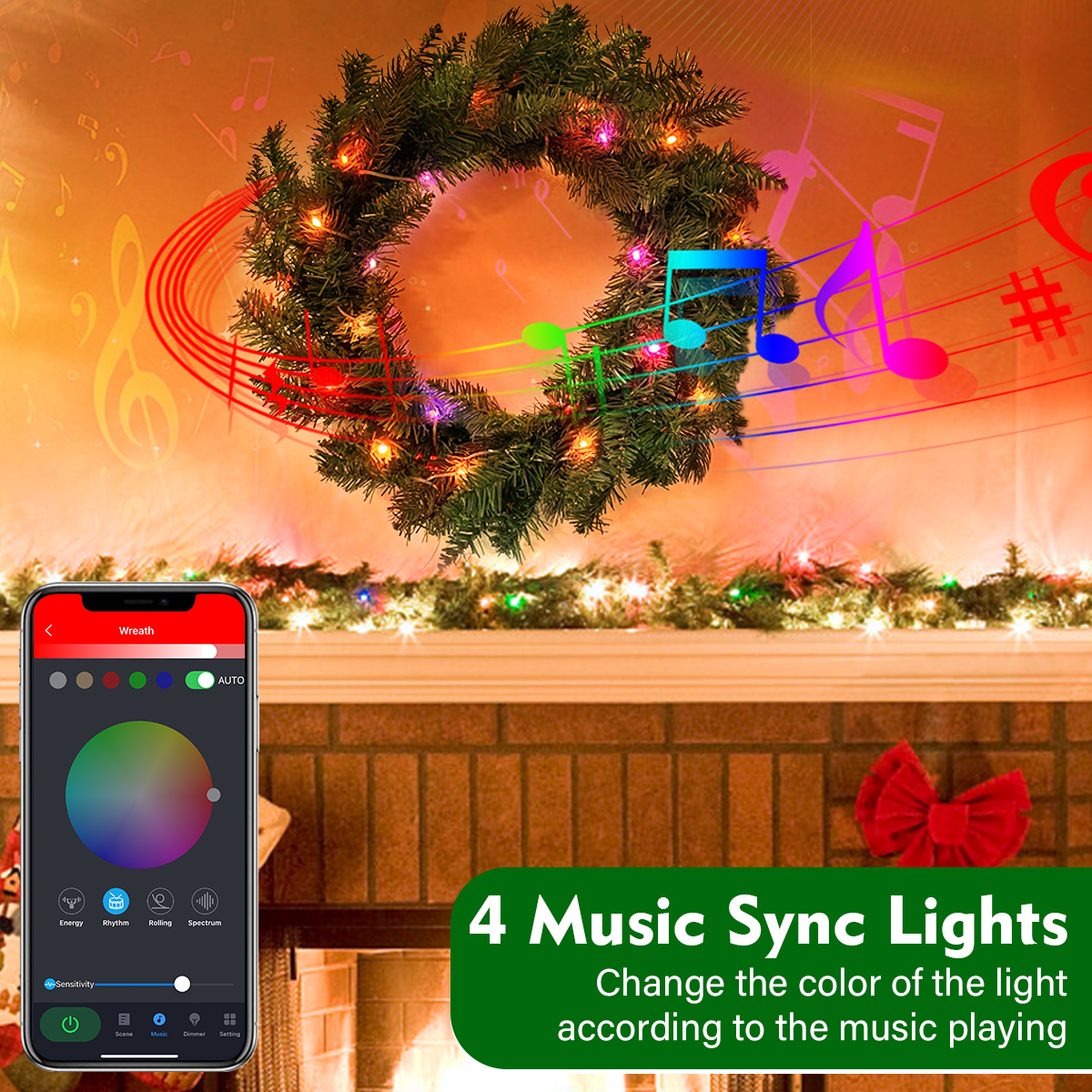 PreLit Christmas wreath with LED Lights 24" Exterior Door Pendant