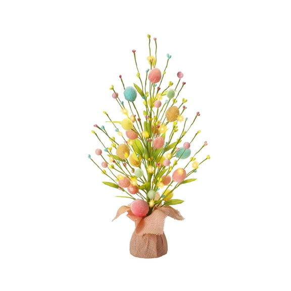 Pre-Lit Easter Egg Tree Tabletop Decor with Delicate Ornaments, Battery-Operated Spring Centerpiece for Holiday, Party, or Home Decoration,color