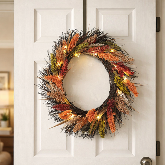 Pre-Lit Faux Fall Botanicals - Wreath